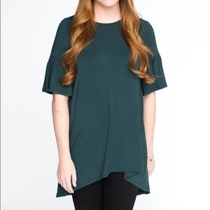 Agnes and Dora spruce green ruffle sleeve tunic
